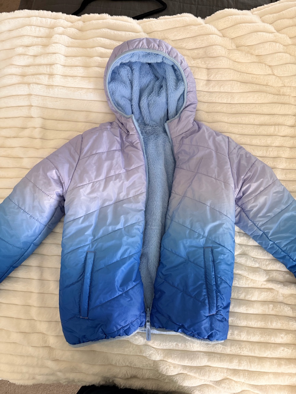 Eddie Bauer Girls' Ombre Lavender to Blue Puffer Jacket with Hood